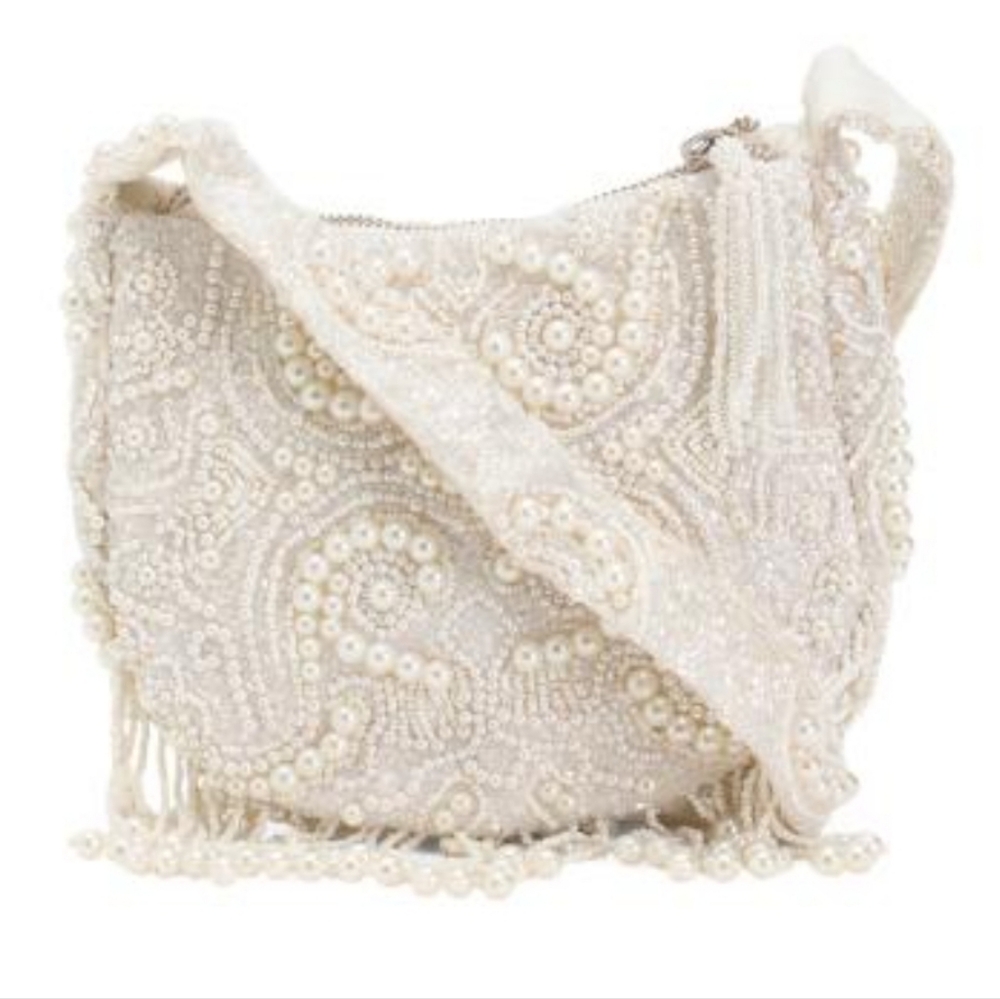 Viral MADE IN INDIA Beaded White Crossbody Bag Purse Bridal